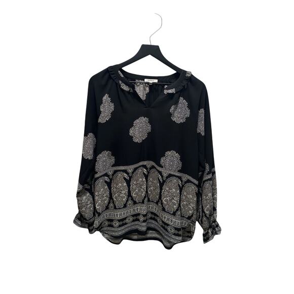 PLEIONE Women XS Flowy Blouse Top‎ Shirt Floral Pattern Cottagecore Black (273) - Picture 3 of 8